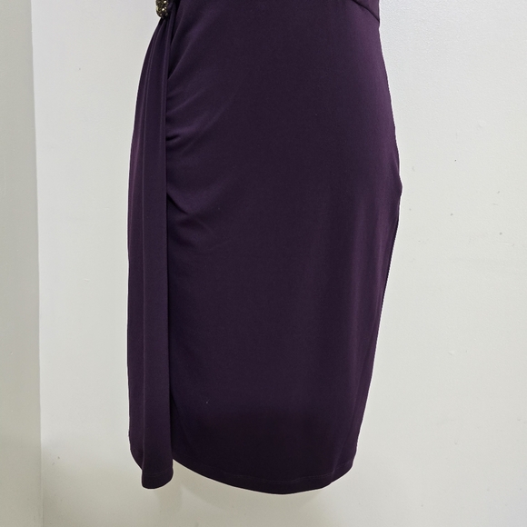 CALVIN KLEIN size 6 Stretch Zip Ruched One Shoulder Embellished Dress Purple - Picture 5 of 16